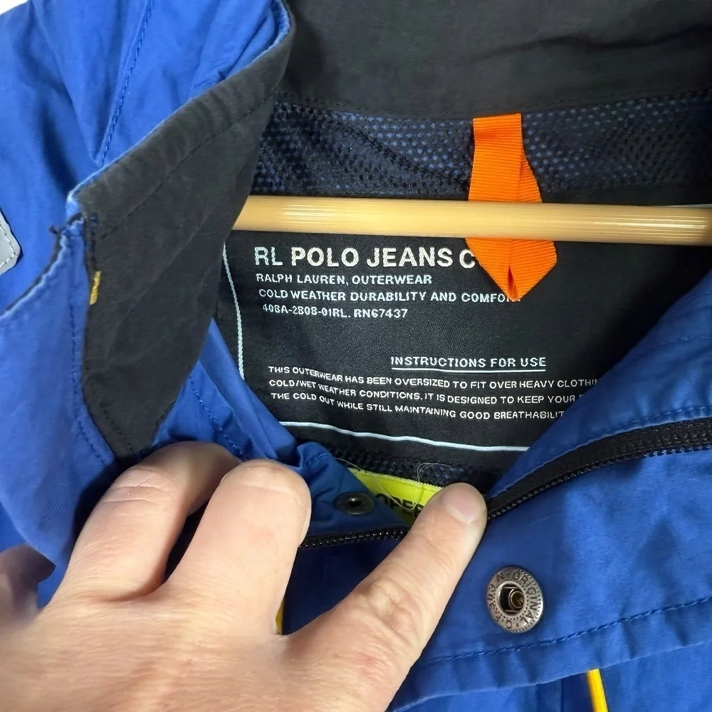 VINTAGE RARE 90s RL Polo Jeans Ripstop Nylon Hooded Vest Blue XL